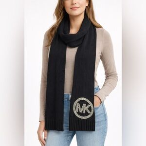 Michael Kors Black Knit‎ Scarf Rhinestone MK Logo